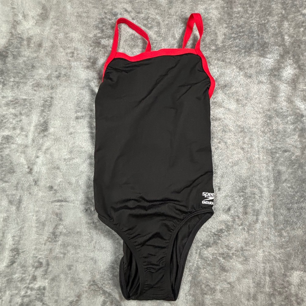 Speedo Girls Endurance+ One Piece Swimsuit Black Red Youth 10/26 A577810310